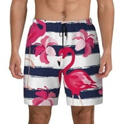Lsque Mens Swim Trunks Pink Flamingos Pattern - Bathing Suit Compression Liner - Beach Swim Shorts Swimwear - (S-3XL) - Stretch Quick Dry -Small
