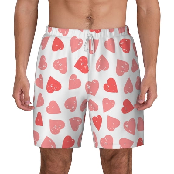 Lsque Mens Swim Trunks Pink Hearts1 Pattern - Bathing Suit Compression Liner - Beach Swim Shorts Swimwear - (S-3XL) - Stretch Quick Dry -XX-Large