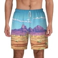 thumbnail image 1 of Lsque Mens Swim Trunks Pixel Desert Landscape Pattern - Bathing Suit Compression Liner - Beach Swim Shorts Swimwear - (S-3XL) - Stretch Quick Dry -X-Large, 1 of 9