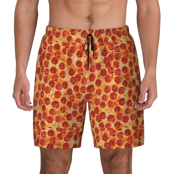 Lsque Mens Swim Trunks Pizza Pattern - Bathing Suit Compression Liner - Beach Swim Shorts Swimwear - (S-3XL) - Stretch Quick Dry -Small