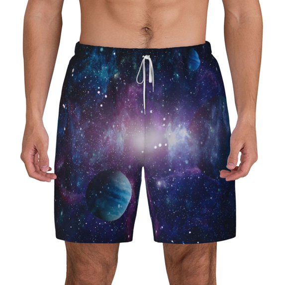 Lsque Mens Swim Trunks Planets Stars And Galaxies1 Pattern - Bathing Suit Compression Liner - Beach Swim Shorts Swimwear - (S-3XL) - Stretch Quick Dry -3X-Large