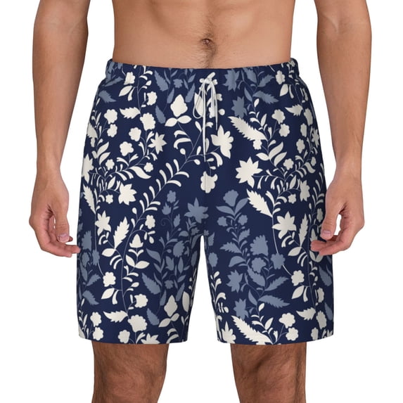 Lsque Mens Swim Trunks Plant Pattern - Bathing Suit Compression Liner - Beach Swim Shorts Swimwear - (S-3XL) - Stretch Quick Dry -Small
