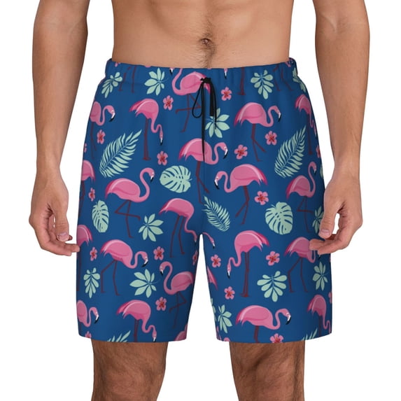 Lsque Mens Swim Trunks Plants And Flamingos Pattern - Bathing Suit Compression Liner - Beach Swim Shorts Swimwear - (S-3XL) - Stretch Quick Dry -Small