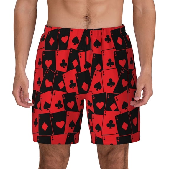 Lsque Mens Swim Trunks Playing Cards Pattern - Bathing Suit Compression Liner - Beach Swim Shorts Swimwear - (S-3XL) - Stretch Quick Dry -Small