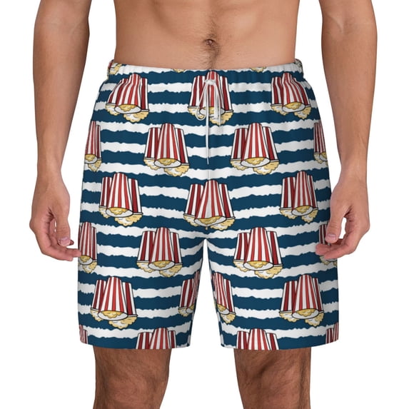 Lsque Mens Swim Trunks Popcorn Pattern - Bathing Suit Compression Liner - Beach Swim Shorts Swimwear - (S-3XL) - Stretch Quick Dry -XX-Large