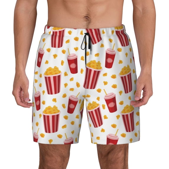 Lsque Mens Swim Trunks Popcorn Pattern - Bathing Suit Compression Liner - Beach Swim Shorts Swimwear - (S-3XL) - Stretch Quick Dry -Small