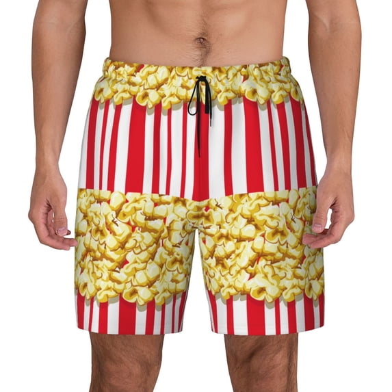 Lsque Mens Swim Trunks Popcorn Pattern - Bathing Suit Compression Liner - Beach Swim Shorts Swimwear - (S-3XL) - Stretch Quick Dry -Small