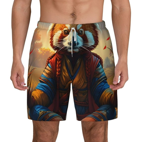 Lsque Mens Swim Trunks Prairie Meditating Raccoon Pattern - Bathing Suit Compression Liner - Beach Swim Shorts Swimwear - (S-3XL) - Stretch Quick Dry -X-Large
