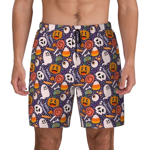 Lsque Mens Swim Trunks Pumpkin And Flying Bat1 Pattern - Bathing Suit Compression Liner - Beach Swim Shorts Swimwear - (S-3XL) - Stretch Quick Dry -