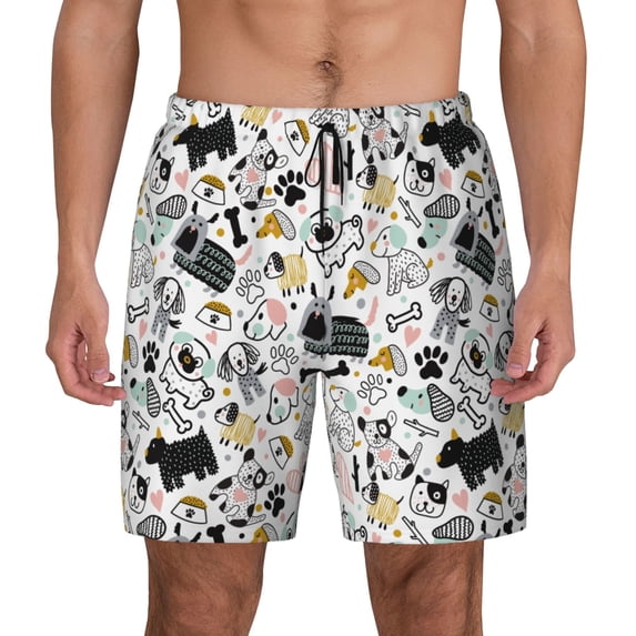 Lsque Mens Swim Trunks Puppy Pattern - Bathing Suit Compression Liner - Beach Swim Shorts Swimwear - (S-3XL) - Stretch Quick Dry -Medium