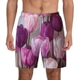 thumbnail image 1 of Lsque Mens Swim Trunks Purple And Pink Tulip Bouquet Pattern - Bathing Suit Compression Liner - Beach Swim Shorts Swimwear - (S-3XL) - Stretch Quick Dry -XX-Large, 1 of 9