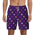 thumbnail image 1 of Lsque Mens Swim Trunks Purple Mardi Gras Pattern - Bathing Suit Compression Liner - Beach Swim Shorts Swimwear - (S-3XL) - Stretch Quick Dry -Large, 1 of 9