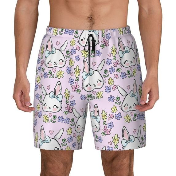 Lsque Mens Swim Trunks Purple Rabbit Pattern - Bathing Suit Compression Liner - Beach Swim Shorts Swimwear - (S-3XL) - Stretch Quick Dry -3X-Large
