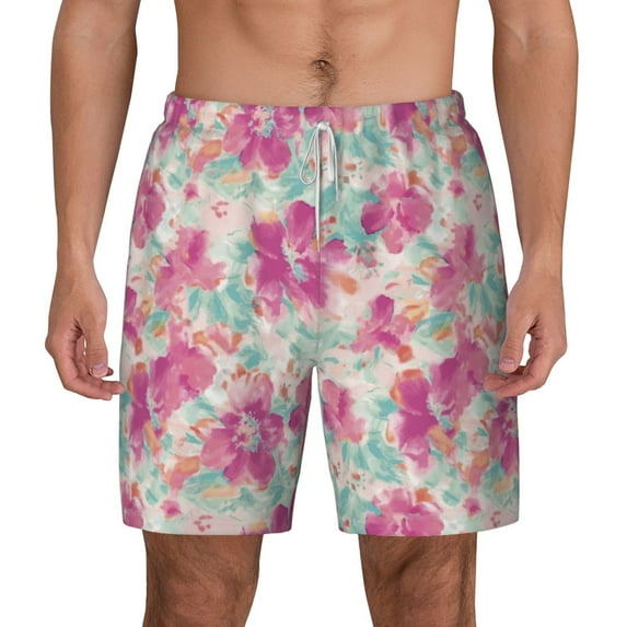 Lsque Mens Swim Trunks Purple Watercolor Flowers Pattern - Bathing Suit Compression Liner - Beach Swim Shorts Swimwear - (S-3XL) - Stretch Quick Dry -X-Large