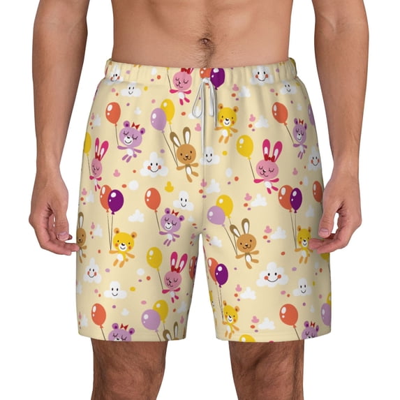 Lsque Mens Swim Trunks Rabbit And Balloon Pattern - Bathing Suit Compression Liner - Beach Swim Shorts Swimwear - (S-3XL) - Stretch Quick Dry -Large