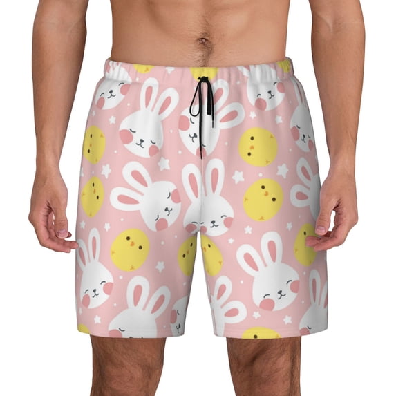 Lsque Mens Swim Trunks Rabbit And Chick Pattern - Bathing Suit Compression Liner - Beach Swim Shorts Swimwear - (S-3XL) - Stretch Quick Dry -3X-Large