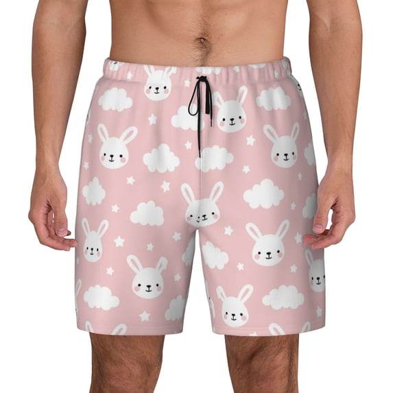 Lsque Mens Swim Trunks Rabbit And Cloud Pattern - Bathing Suit Compression Liner - Beach Swim Shorts Swimwear - (S-3XL) - Stretch Quick Dry -Small