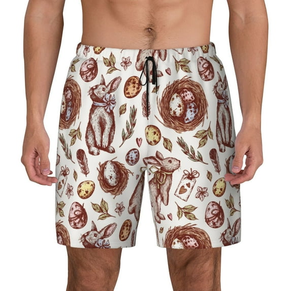 Lsque Mens Swim Trunks Rabbit And Egg Pattern - Bathing Suit Compression Liner - Beach Swim Shorts Swimwear - (S-3XL) - Stretch Quick Dry -X-Large