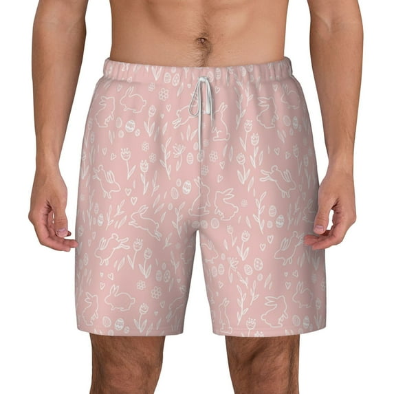 Lsque Mens Swim Trunks Rabbit And Flower Pattern - Bathing Suit Compression Liner - Beach Swim Shorts Swimwear - (S-3XL) - Stretch Quick Dry -Medium