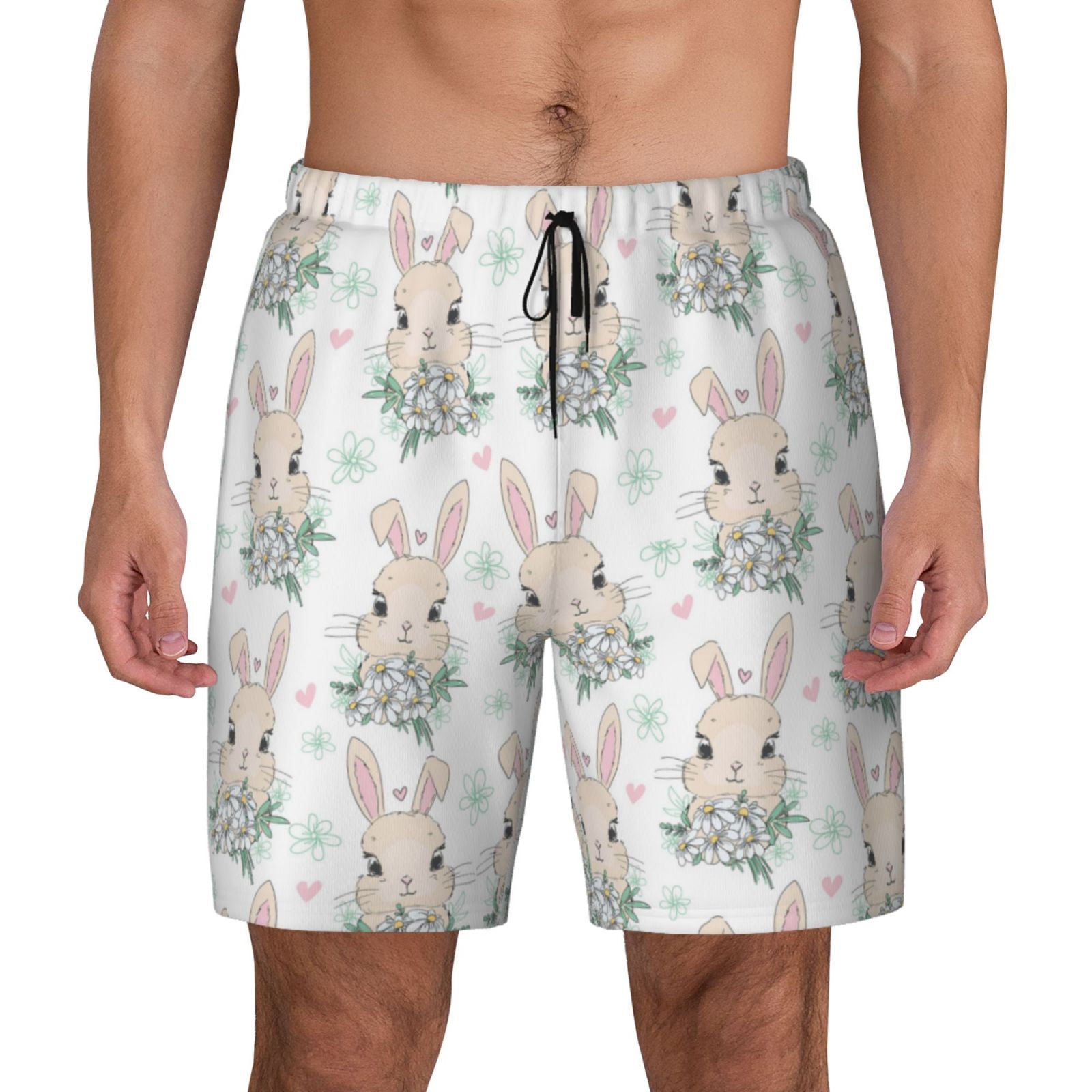 Lsque Mens Swim Trunks Rabbit And Flower Pattern Bathing Suit