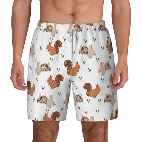 Lsque Mens Swim Trunks Rabbit And Squirrel Pattern - Bathing Suit Compression Liner - Beach Swim Shorts Swimwear - (S-3XL) - Stretch Quick Dry -X-Large