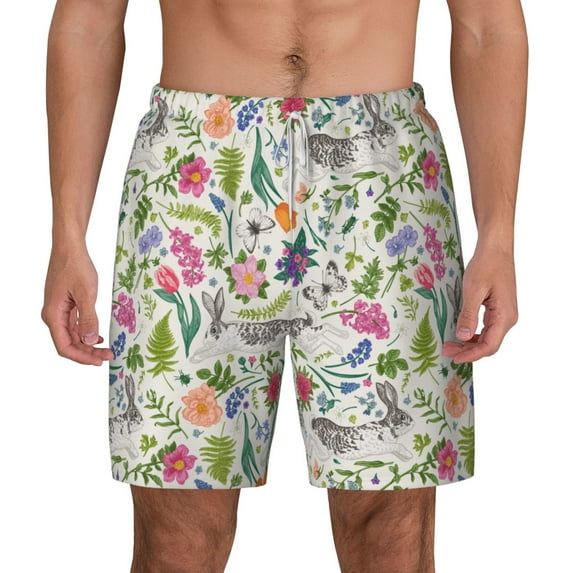 Lsque Mens Swim Trunks Rabbit And Butterfly Pattern - Bathing Suit Compression Liner - Beach Swim Shorts Swimwear - (S-3XL) - Stretch Quick Dry -Small