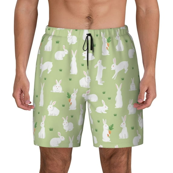 Lsque Mens Swim Trunks Rabbit And Carrot (2) Pattern - Bathing Suit Compression Liner - Beach Swim Shorts Swimwear - (S-3XL) - Stretch Quick Dry -XX-Large