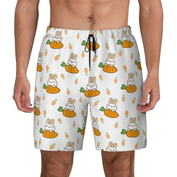 Lsque Mens Swim Trunks Rabbit And Carrot Pattern - Bathing Suit Compression Liner - Beach Swim Shorts Swimwear - (S-3XL) - Stretch Quick Dry -XX-Large