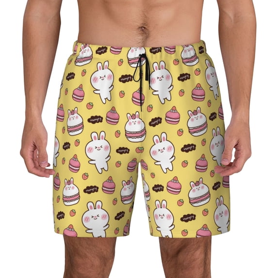 Lsque Mens Swim Trunks Rabbit Hunger Pattern - Bathing Suit Compression Liner - Beach Swim Shorts Swimwear - (S-3XL) - Stretch Quick Dry -Large