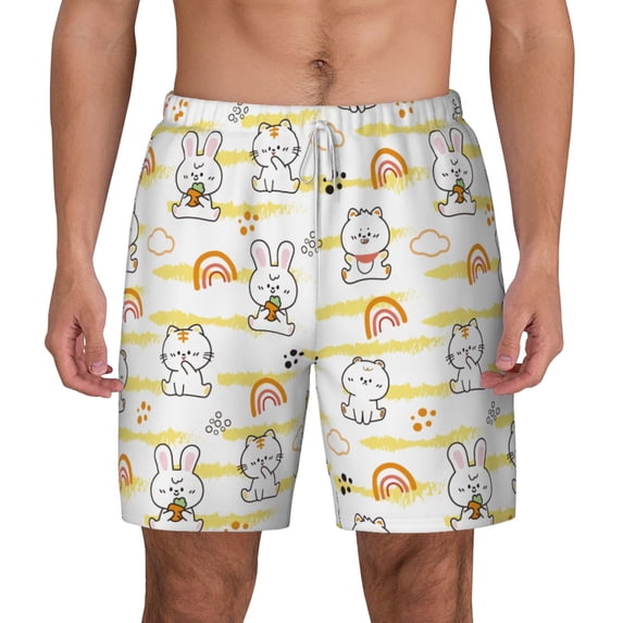 Lsque Mens Swim Trunks Rabbit And Milk Tea Pattern - Bathing Suit Compression Liner - Beach Swim Shorts Swimwear - (S-3XL) - Stretch Quick Dry -Medium