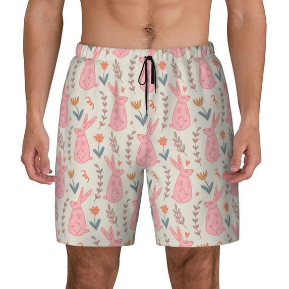 Lsque Mens Swim Trunks Rabbit Pattern - Bathing Suit Compression Liner - Beach Swim Shorts Swimwear - (S-3XL) - Stretch Quick Dry -XX-Large
