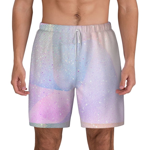 Lsque Mens Swim Trunks Rainbow Pattern - Bathing Suit Compression Liner - Beach Swim Shorts Swimwear - (S-3XL) - Stretch Quick Dry -Large