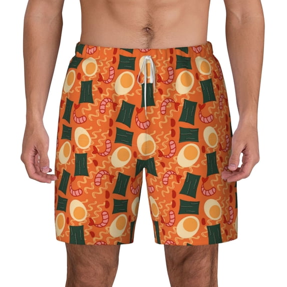 Lsque Mens Swim Trunks Ramen Noodle Soup Pattern - Bathing Suit Compression Liner - Beach Swim Shorts Swimwear - (S-3XL) - Stretch Quick Dry -Small