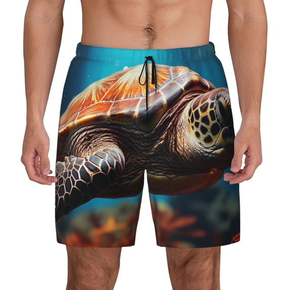 Lsque Mens Swim Trunks Realistic Turtle Pattern - Bathing Suit Compression Liner - Beach Swim Shorts Swimwear - (S-3XL) - Stretch Quick Dry -Small