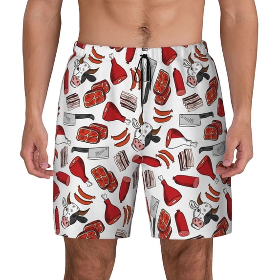 Lsque Mens Swim Trunks Red Food Pattern - Bathing Suit Compression Liner - Beach Swim Shorts Swimwear - (S-3XL) - Stretch Quick Dry -Small
