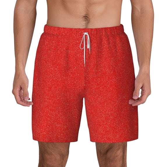 Lsque Mens Swim Trunks Red Glitter Pattern - Bathing Suit Compression Liner - Beach Swim Shorts Swimwear - (S-3XL) - Stretch Quick Dry -Large