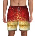 thumbnail image 1 of Lsque Mens Swim Trunks Red Gold Glitter Pattern - Bathing Suit Compression Liner - Beach Swim Shorts Swimwear - (S-3XL) - Stretch Quick Dry -Small, 1 of 9