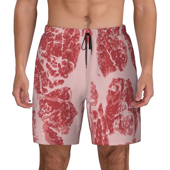 Lsque Mens Swim Trunks Red Meat Pattern - Bathing Suit Compression Liner - Beach Swim Shorts Swimwear - (S-3XL) - Stretch Quick Dry -XX-Large