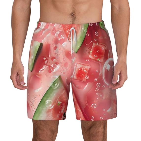 Lsque Mens Swim Trunks Refreshing Watermelon Slices Pattern - Bathing Suit Compression Liner - Beach Swim Shorts Swimwear - (S-3XL) - Stretch Quick Dry -Small