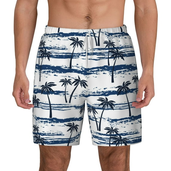 Lsque Mens Swim Trunks Retro Coconut Tree Pattern - Bathing Suit Compression Liner - Beach Swim Shorts Swimwear - (S-3XL) - Stretch Quick Dry -Medium