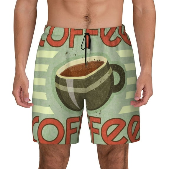 Lsque Mens Swim Trunks Retro Cover For Coffee Pattern - Bathing Suit Compression Liner - Beach Swim Shorts Swimwear - (S-3XL) - Stretch Quick Dry -Small