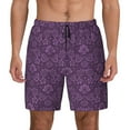 thumbnail image 1 of Lsque Mens Swim Trunks Retro Florals Purple Pattern - Bathing Suit Compression Liner - Beach Swim Shorts Swimwear - (S-3XL) - Stretch Quick Dry -Large, 1 of 9