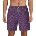thumbnail image 1 of Lsque Mens Swim Trunks Retro Florals Purple Pattern - Bathing Suit Compression Liner - Beach Swim Shorts Swimwear - (S-3XL) - Stretch Quick Dry -XX-Large, 1 of 9