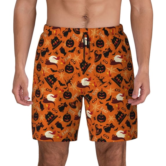 Lsque Mens Swim Trunks Retro Halloween Pattern - Bathing Suit Compression Liner - Beach Swim Shorts Swimwear - (S-3XL) - Stretch Quick Dry -