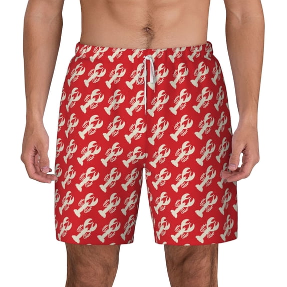 Lsque Mens Swim Trunks Retro Lobsters Pattern - Bathing Suit Compression Liner - Beach Swim Shorts Swimwear - (S-3XL) - Stretch Quick Dry -Medium
