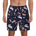 thumbnail image 1 of Lsque Mens Swim Trunks Retro Rabbit Flower Pattern - Bathing Suit Compression Liner - Beach Swim Shorts Swimwear - (S-3XL) - Stretch Quick Dry -3X-Large, 1 of 9