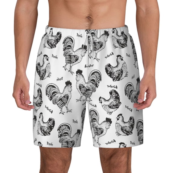 Lsque Mens Swim Trunks Retro Rooster Pattern - Bathing Suit Compression Liner - Beach Swim Shorts Swimwear - (S-3XL) - Stretch Quick Dry -Medium