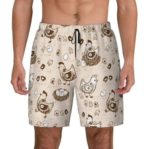Lsque Mens Swim Trunks Retro Rooster Pattern - Bathing Suit Compression Liner - Beach Swim Shorts Swimwear - (S-3XL) - Stretch Quick Dry -X-Large