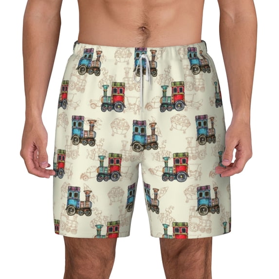 Lsque Mens Swim Trunks Retro Steampunk Vehicle Pattern - Bathing Suit Compression Liner - Beach Swim Shorts Swimwear - (S-3XL) - Stretch Quick Dry -X-Large