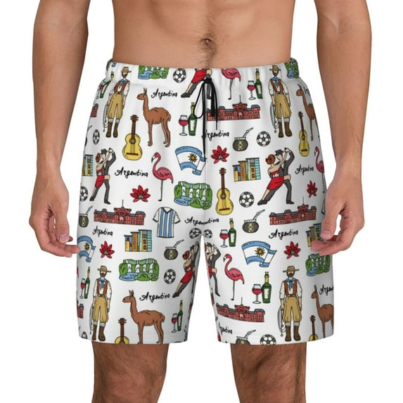 Lsque Mens Swim Trunks Retro Style Pattern - Bathing Suit Compression Liner - Beach Swim Shorts Swimwear - (S-3XL) - Stretch Quick Dry -XX-Large